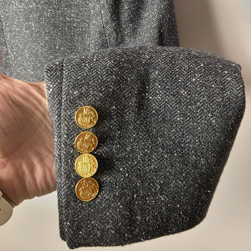 J.Crew Italian Wool Tweed Blazer Mario Bellucci Gray Gold Button Jacket Size 12 - Picture 10 of 13